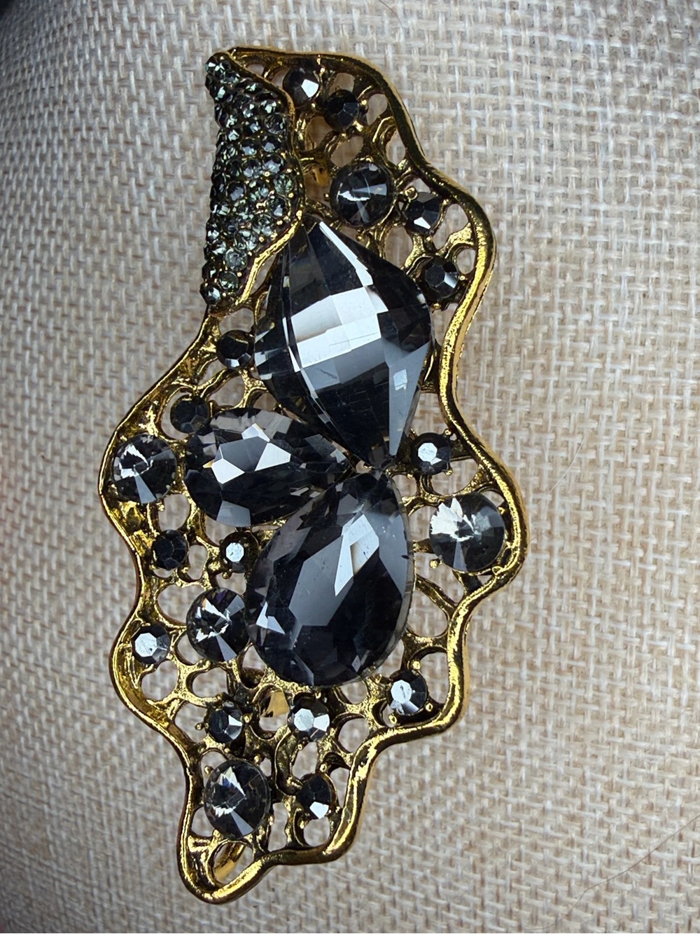 Gold-Tone Black Crystal Statement Brooch